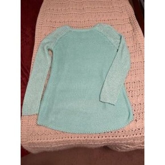 QUINN WOMEN'S‎ SM Aqua Open-Knit Sweater With Asymmetrical Hem Long Sleeve Small - Picture 10 of 12